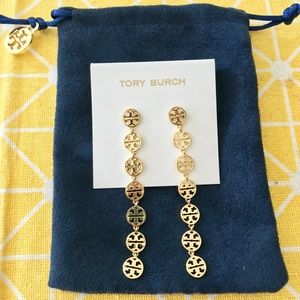 NEW Tory Burch Gold Linear Logo Drop Earrings